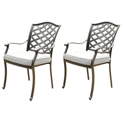 Outdoor Patio Aluminum Dining Arm Chair With Cushion, Set Of 2, Cast Slate