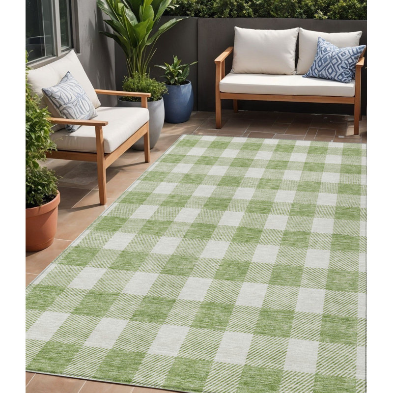 Tapis d'intérieur lavable à carreaux vert artichaut 5 pi x 8 pi