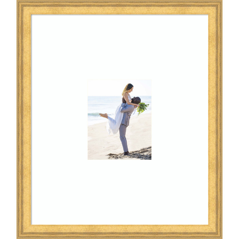Owen Gold Wood Picture Frame, 22x26 Matted to 8x10, Owen Gold Smooth Bright White