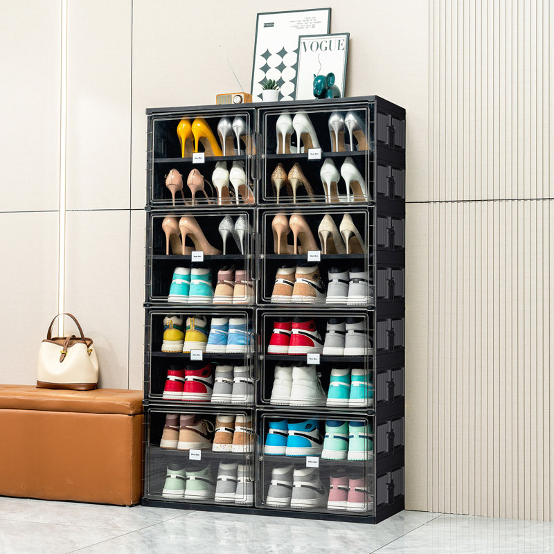 8 Tiers 32 Pairs Foldable Shoe Rack Organizer, Large Shoe Cabinet With Magnetic Doors, 8