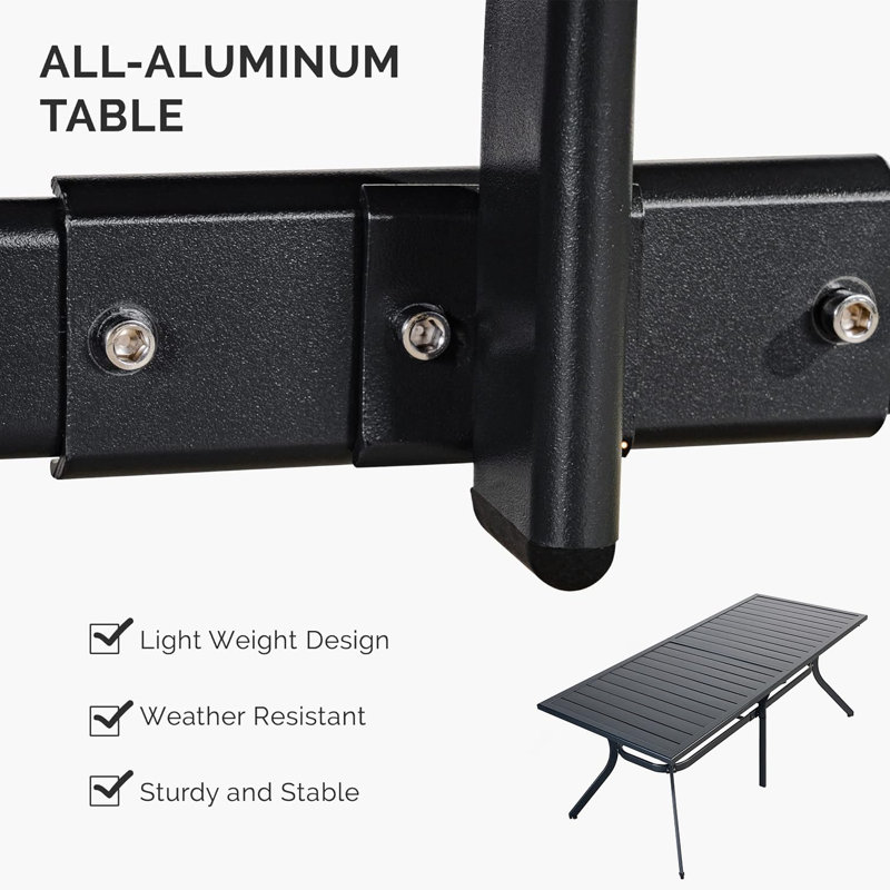 Ensemble de salle à manger rectangulaire en aluminium pour 6 personnes 33,46 po Battan, Noir