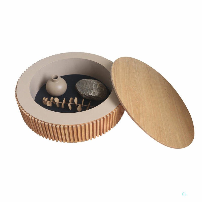 Round Coffee Table For Living Room, Natural Wood, 14" H x 31.5" L x 31.5" W