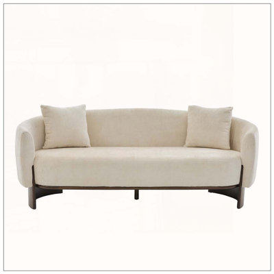 Curved Boucle Sofa with Wooden Frame and Sculptural Silhouette