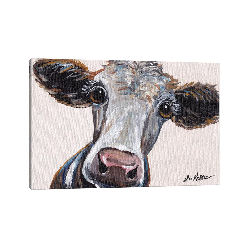 Cora The Cow On Neutral by Hippie Hound Studios - Wrapped Canvas Painting, 20.32 cm H x 30.48 cm W
