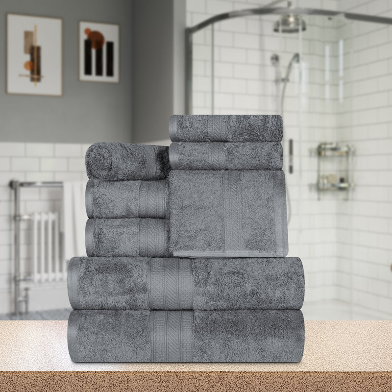 Glenlee Long Staple Combed Cotton Solid 8-Piece Quick-Drying Towel Set, Gray