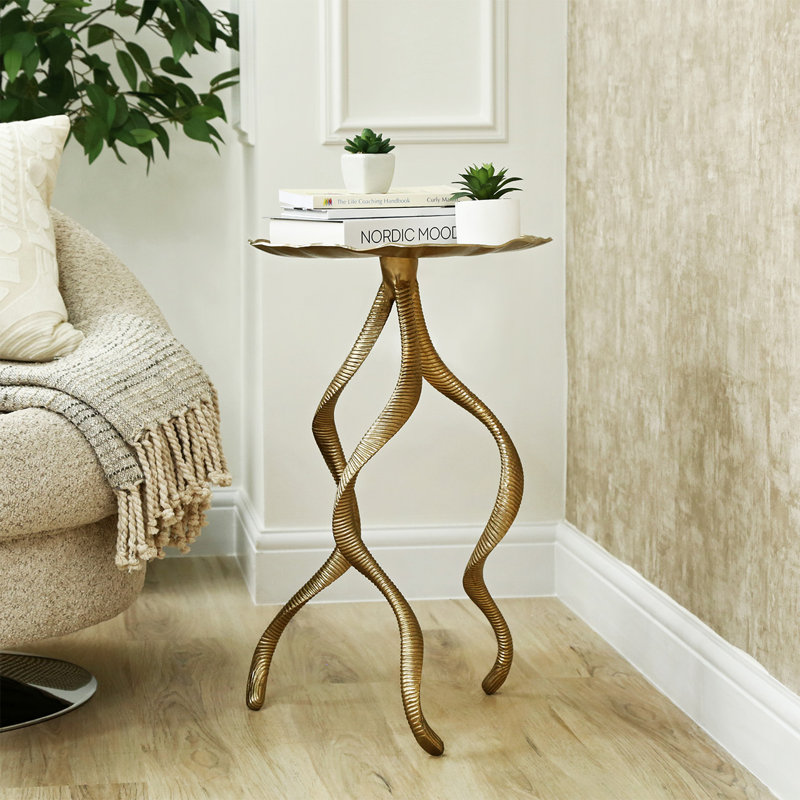 Round Gold End Table for Living Room Furniture, 60cm Tall Metal Sofa Side Table, Bedside Table