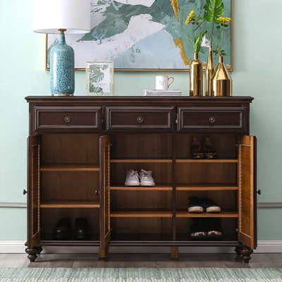 Dark-walnut Solid Wood Shoe Storage Bench