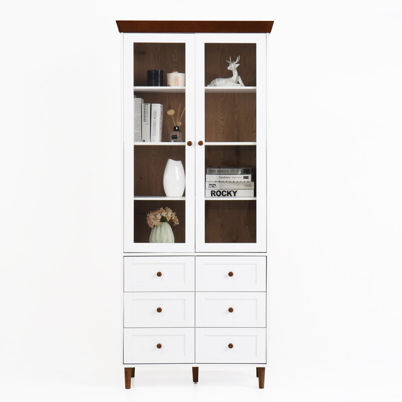 Grand garde-manger avec portes en verre - Armoire blanche avec tablettes réglables pour optimiser l'espace de rangement dans le salon