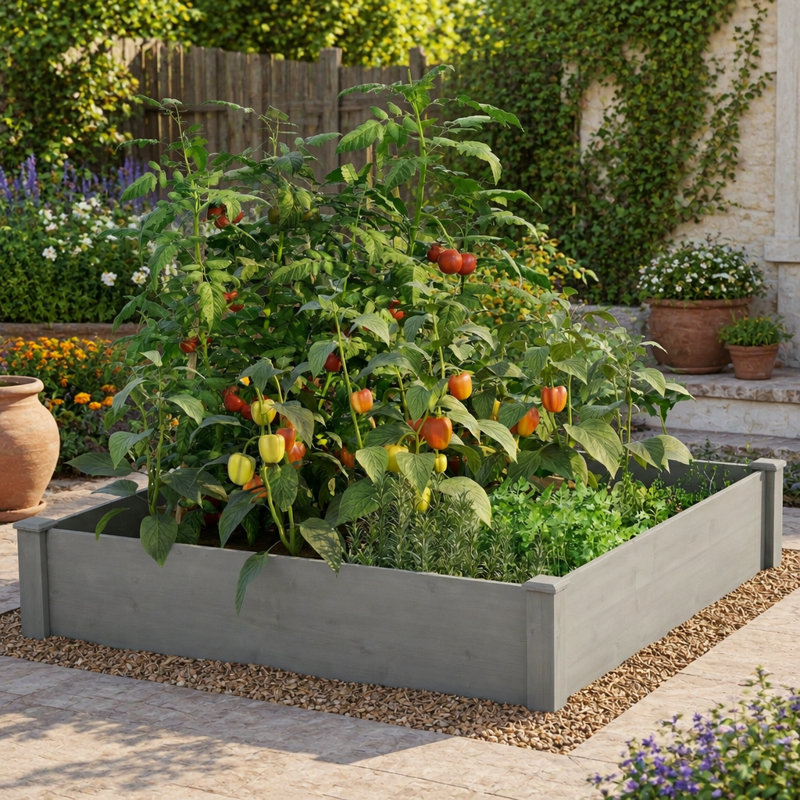 Lit de jardin surélevé 48 po x 48 po x 10 po x 10 pi, jardinière en bois pour l'extérieur, assemblage sans outil