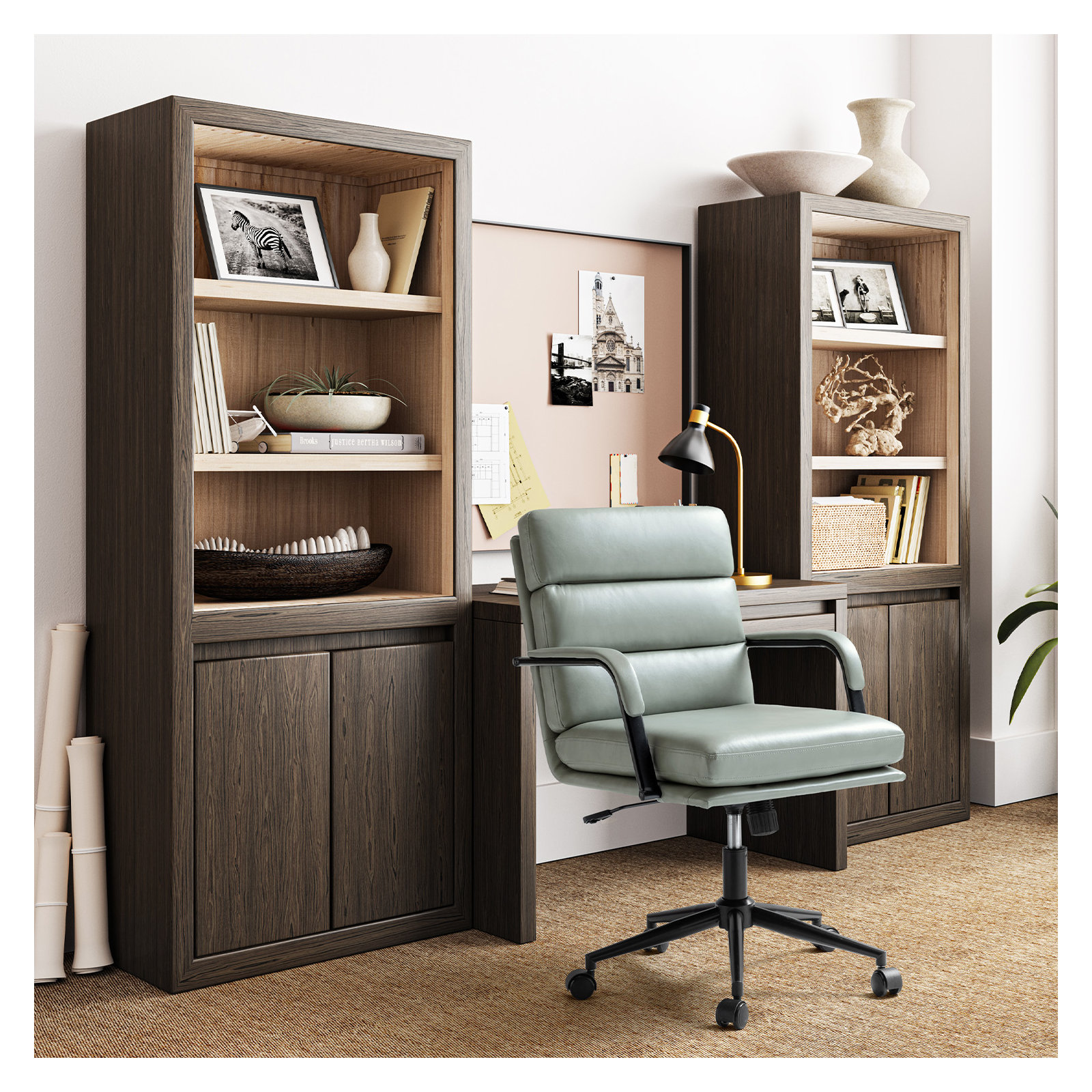 Anagrace Leather Upholstered Swivel Tilt Task Office Chair, Sage Pebbled Faux Leather