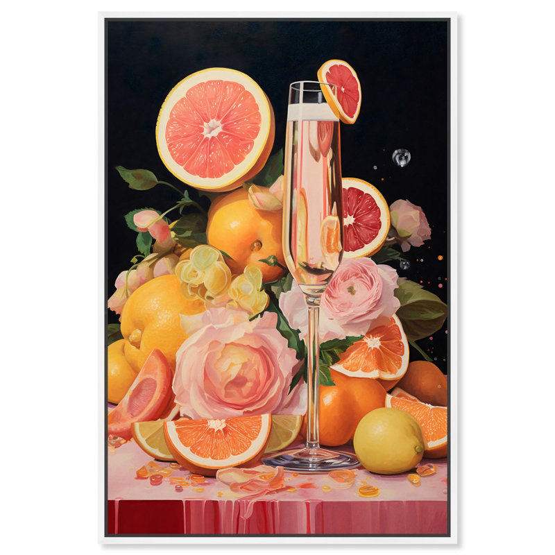 «Grapefruit Champagne Drinks and Spirits», art mural par Art Remedy, Cadre blanc, H 25 po x l 17 po
