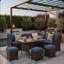 Canapé modulaire d'extérieur en osier 7 pièces 7 pièces avec coussins bleus avec repose-pieds et table de salle à manger