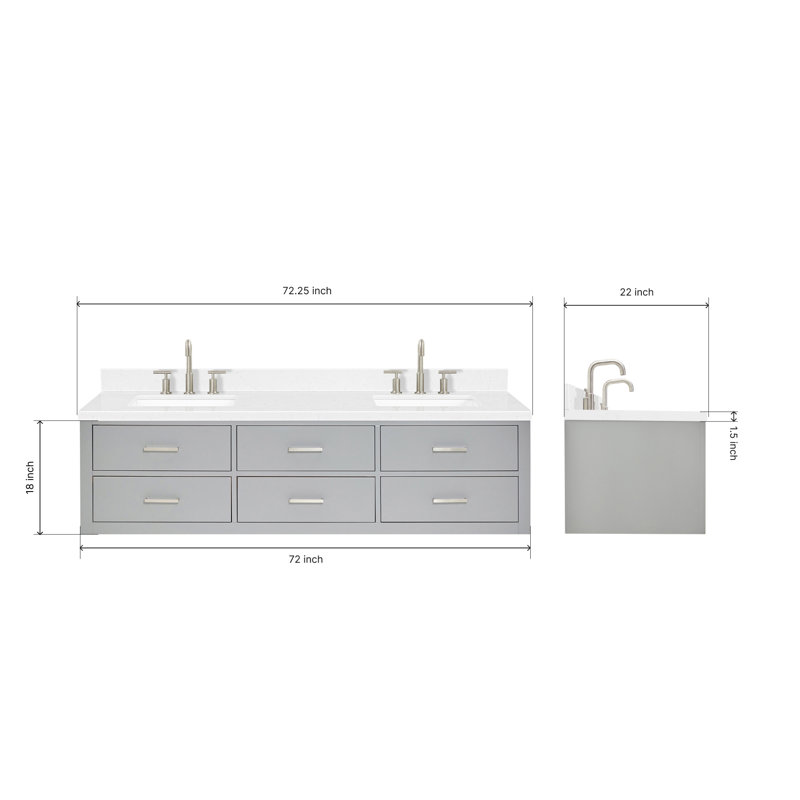 Macolm 72.25'' W Double Vanity, Gray, Brushed Nickel, 72"
