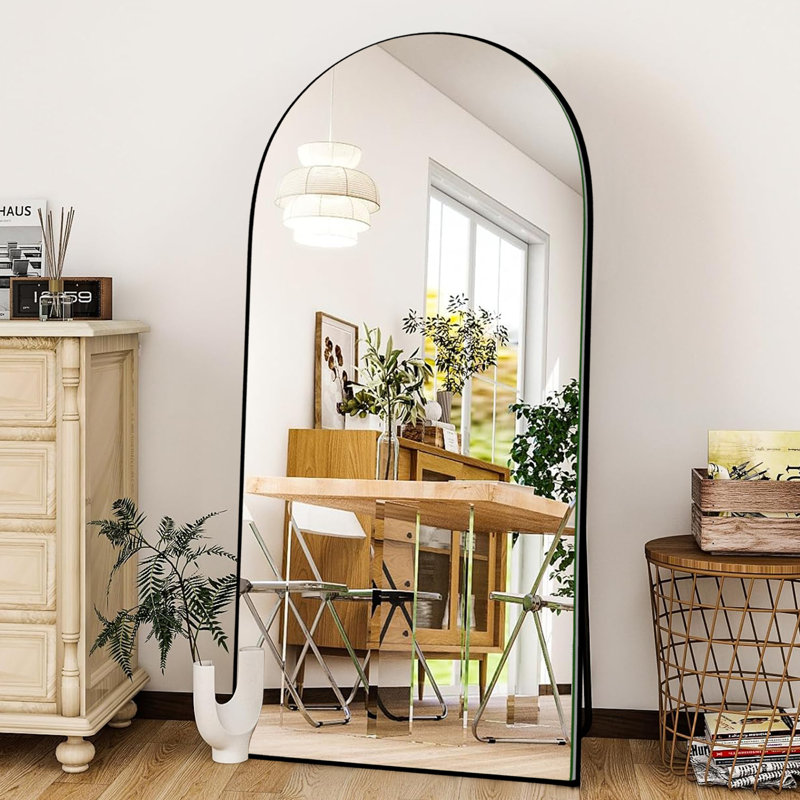 Miroir pleine grandeur surdimensionné et arqué en bois, 71 po x 32 po, Noir
