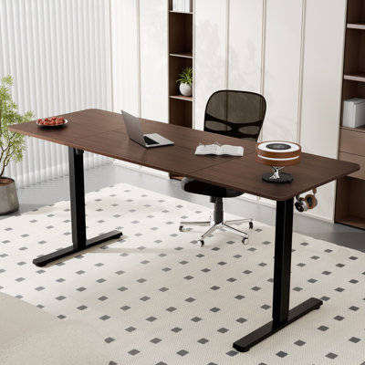ERGOMAKER Electric Standing Desk，Height Adjustable Desk，67 x 23.6 Inches，with Splice Board，Child Lock & Memory Function,Walnut