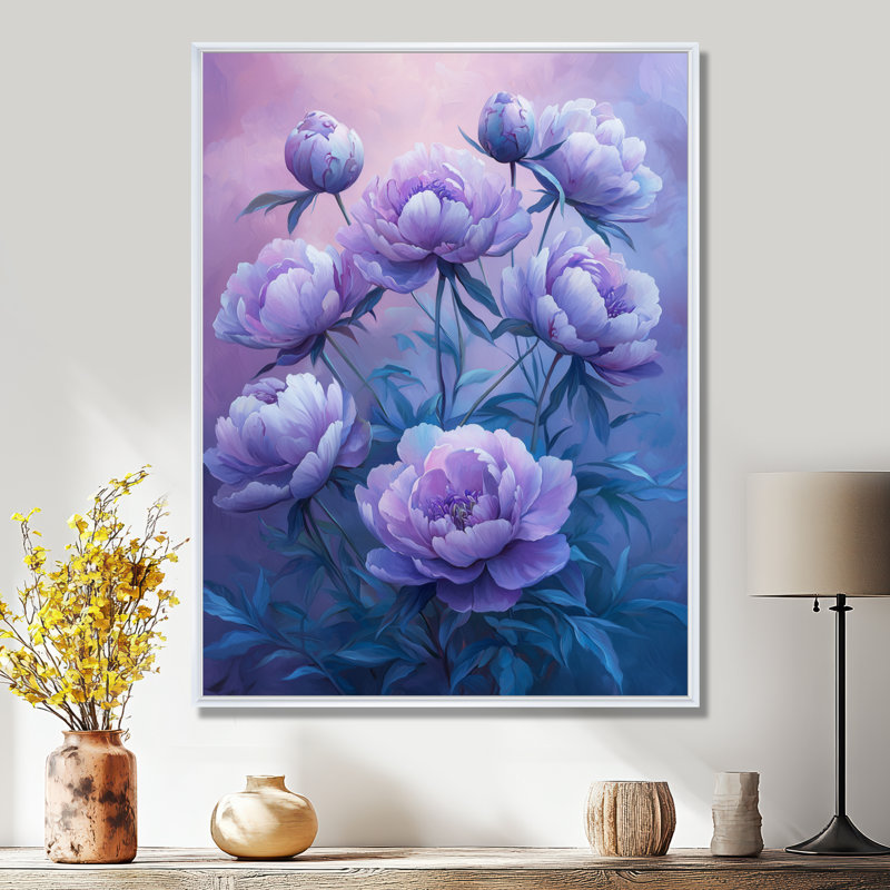 Pivoines mauves pétales d'élégance I - décorations murales pivoines, H 20 po x l 12 po, Reproduction avec cadre flottant