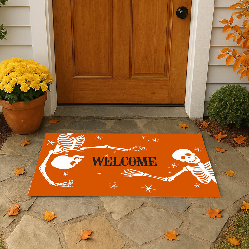 Tapis de porte d'extérieur Skeleton Welcome, Orange, L 21 po x L 34 po