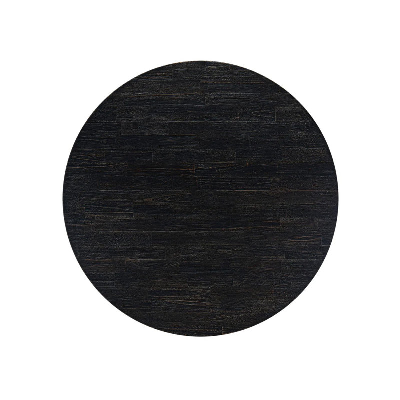 Ensemble de salle à manger 5 pièces composé d'une table ronde avec piédestal et 4 chaises rembourrées en tissu de polyester noir, noir sablé