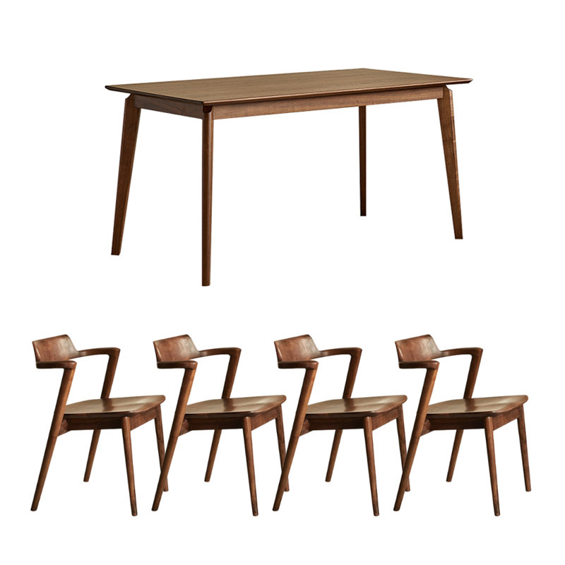 Simple Rectangular Black Walnut Dining Table Set, 29.52" H x 55.11" L x 31.49" W