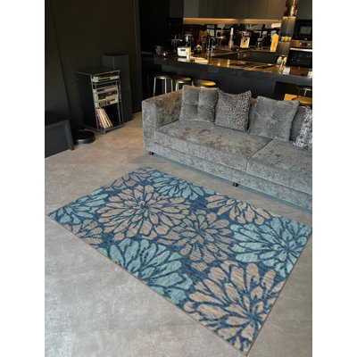 Tapis décoratif à motif de pivoines bleues et beiges Paris Collection