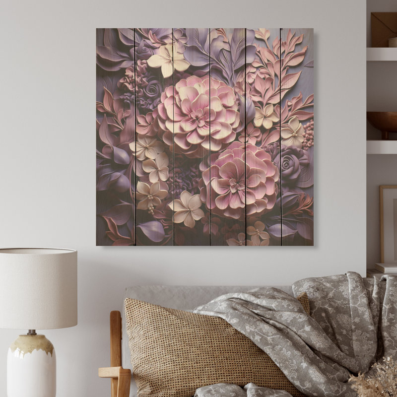«Royal Amethyst», papier mâché symphonie - lilas, art mural sur bois de pin naturel, H 15 po x l 15 po