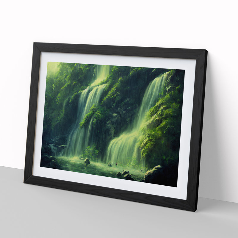 Endearing Waterfall - Single Picture Frame Print, Black Framed, 46cm H x 64cm W x 2cm D
