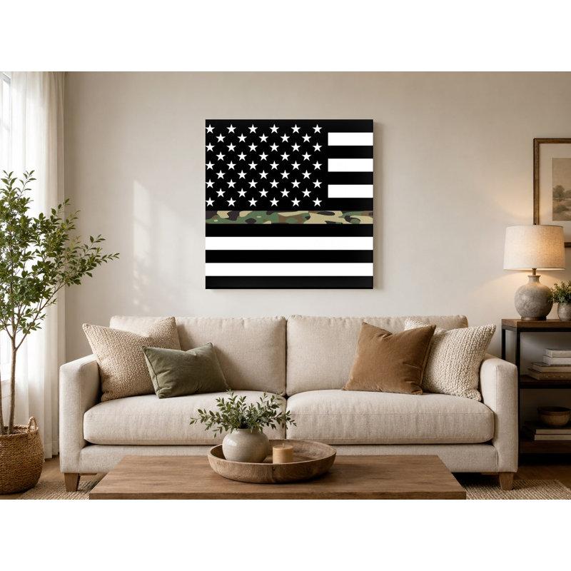 Thin Camo Line American Flag - Support militaire, art mural sur toile, 12" H x 12" W