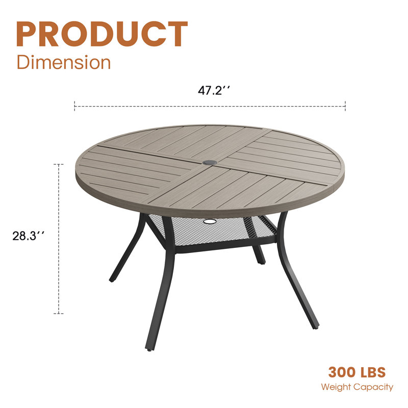 Table de salle à manger de patio, Bois brossé gris / base noire