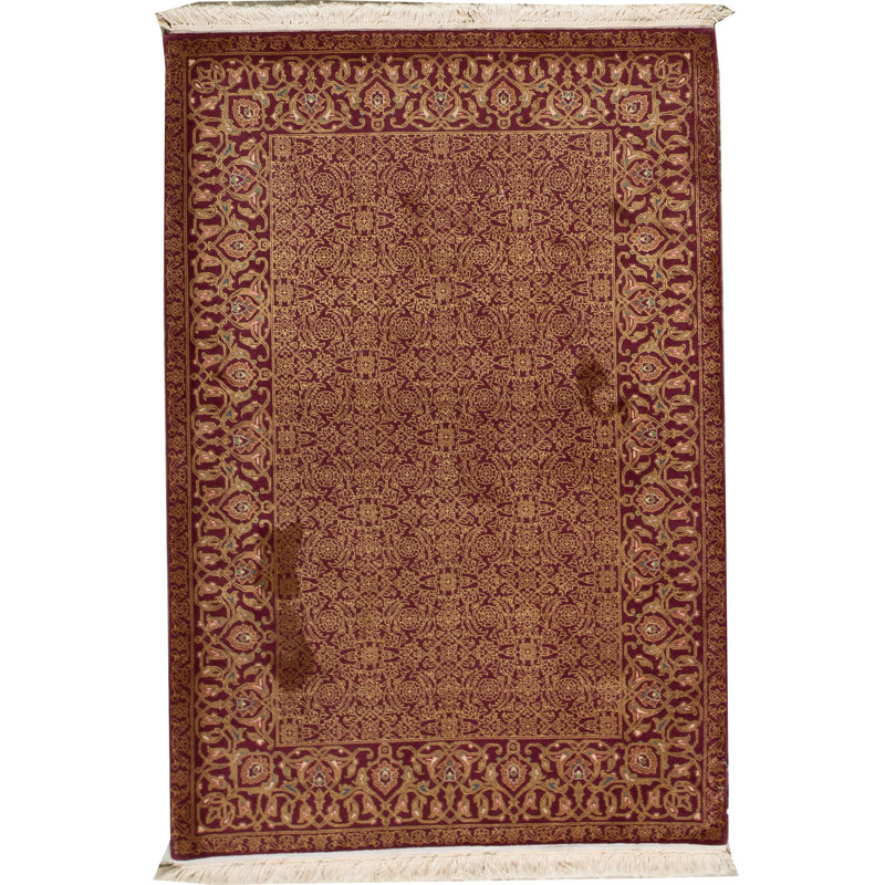 Wool Oriental Area Rug in Wine/Gold
