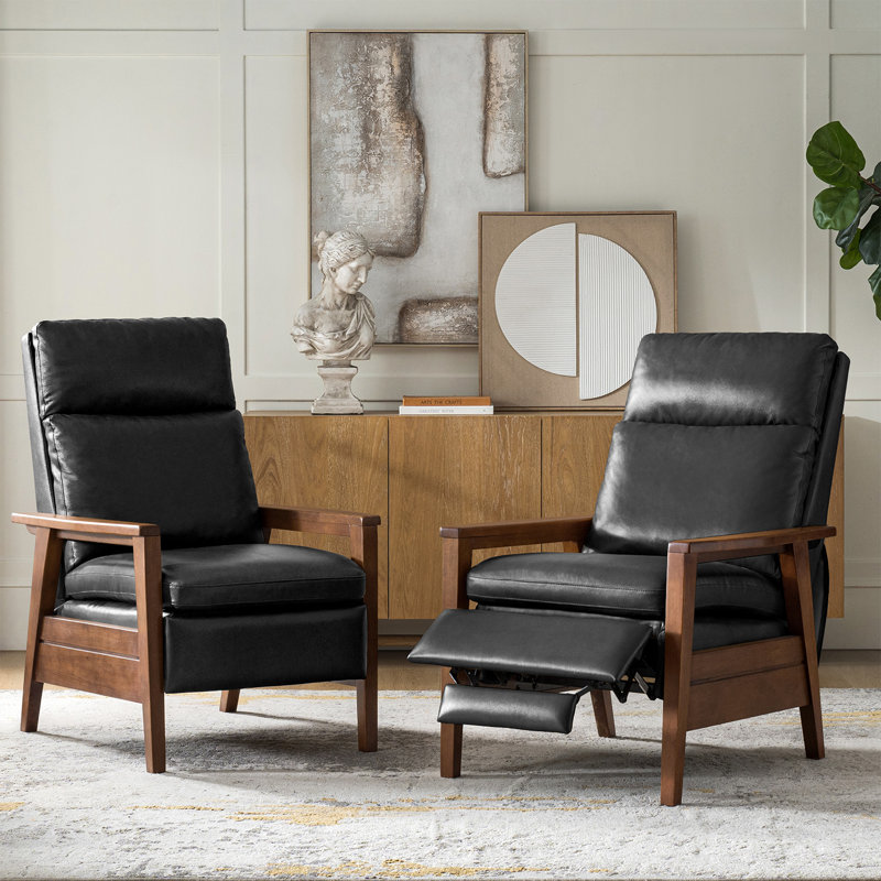 Fauteuil inclinable moderne en cuir véritable Gerald, Cuir véritable noir