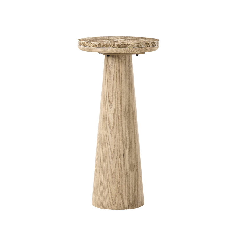Oxner 24"Tall Modern Round End Table with Genuine Marble Top and Oak, Oak
