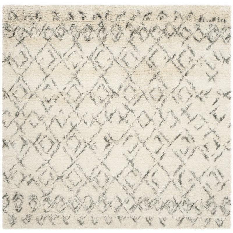 Tapis sud-ouest en laine et coton touffeté à la main Powell en ivoire / gris, Carré 8 pi