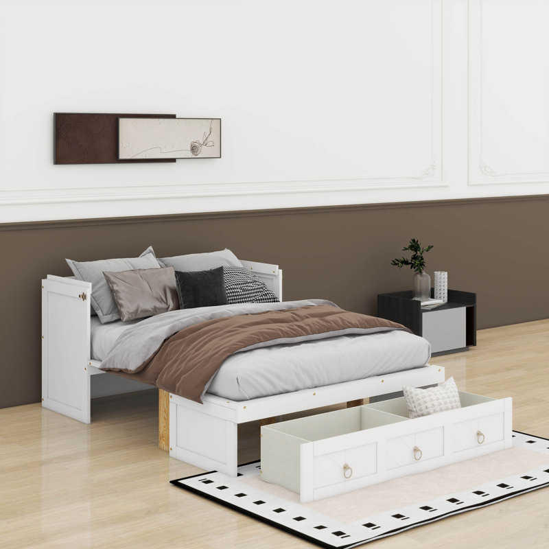 Lit escamotable double avec port USB et tiroir, Blanc