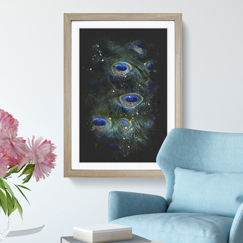 The Feathers of a Peacock - Picture Frame Painting Print, Oak Framed, 33cm H x 24cm W x 2cm D