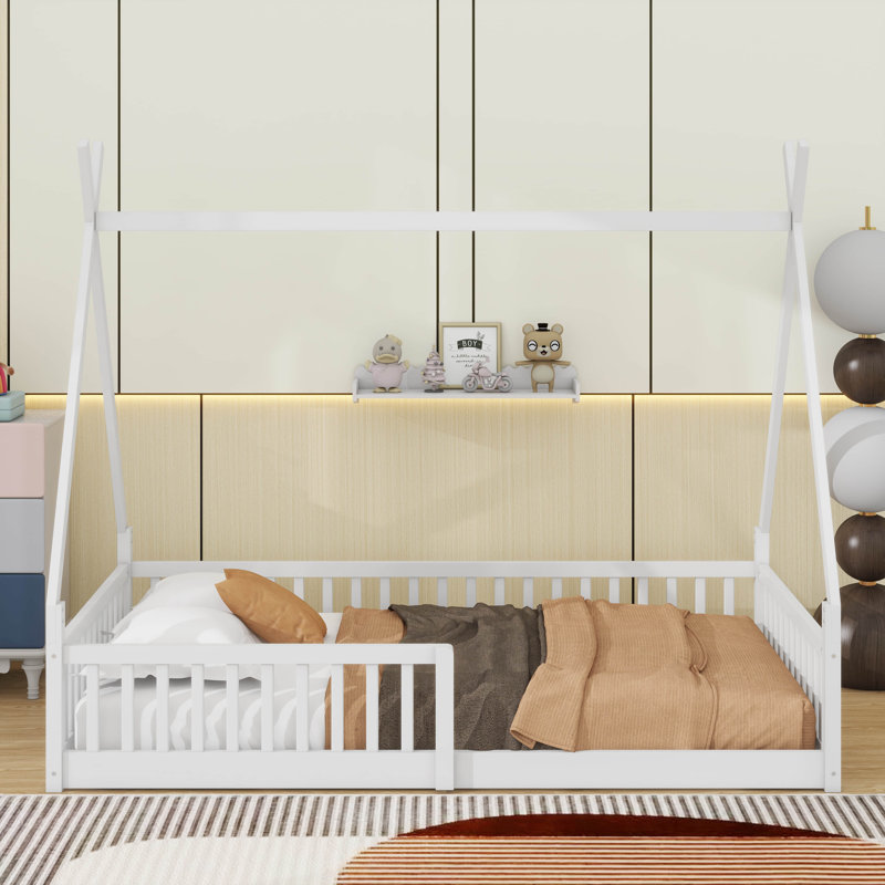 Lit simple en bois avec clôture, Blanc
