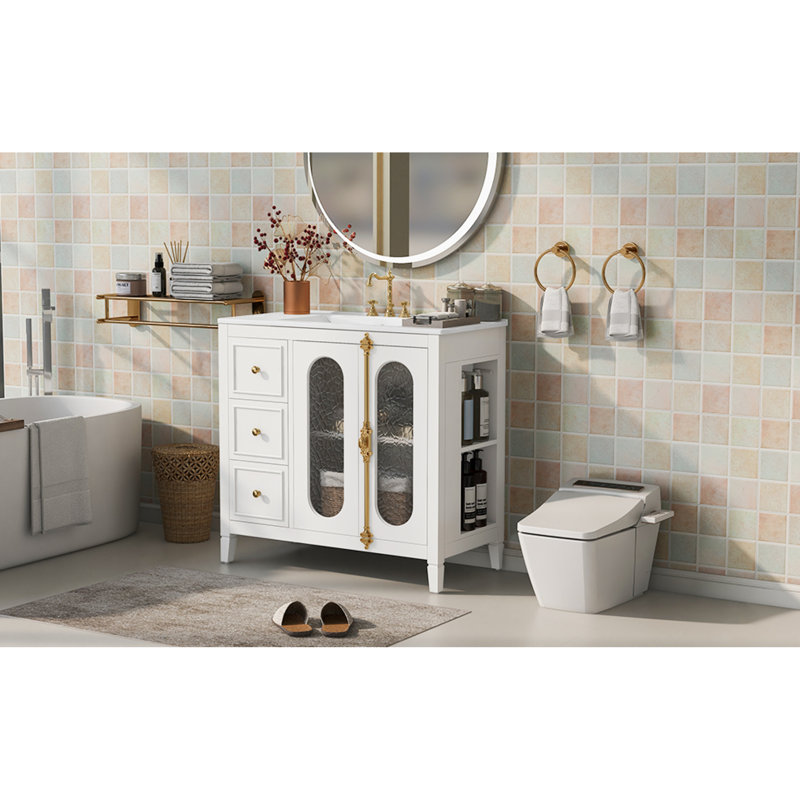 Grand meuble-lavabo moderne en bois massif avec rangement pour salles de bain élégantes
