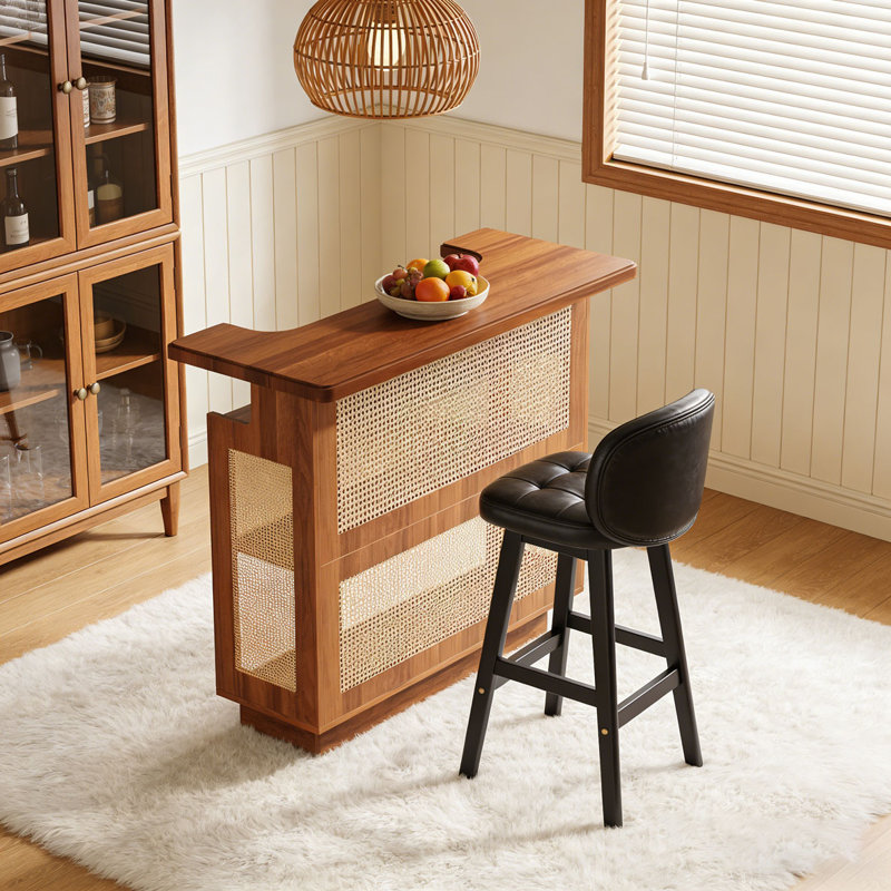 Armoire à vin avec 4 tablettes et porte-verres à pied Rattan Home Bar