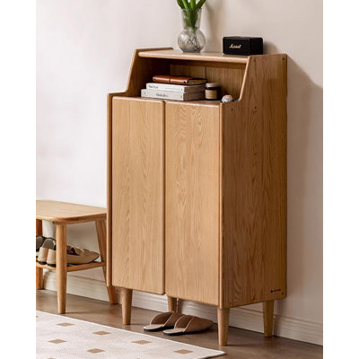 Modern Double-Door Solid Oak Shoe Cabinet