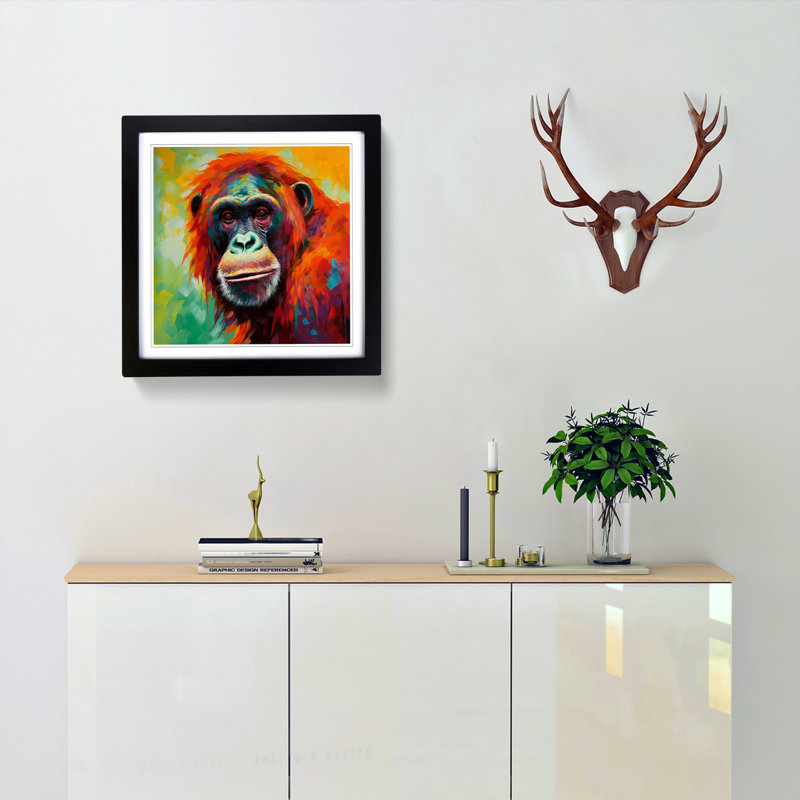 Orangutan Fauvism - Single Picture Frame Print on Wood, Black