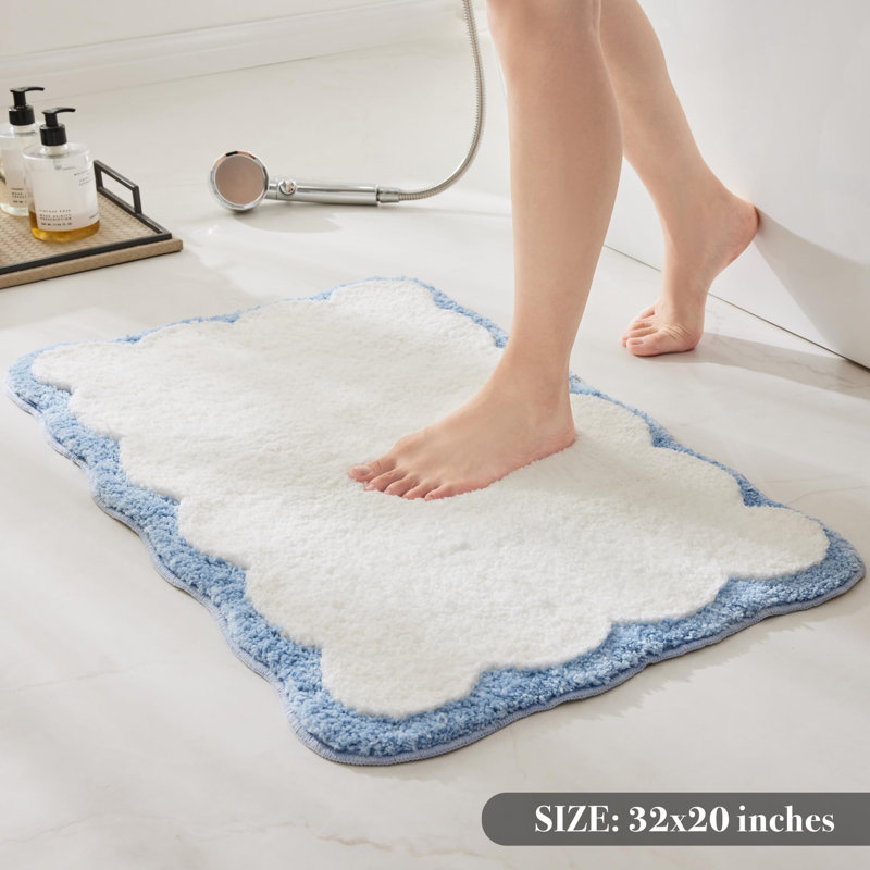 Tapis de bain blanc avec passepoil festonné rose, Blue