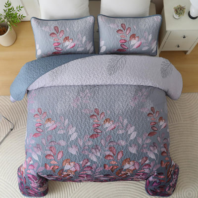 3 Pieces Soft Microfiber Lightweight Gradient Floral Quilt Set