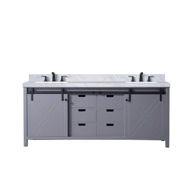Meuble-lavabo double gris foncé 80 po X P 22 po D, ensemble de comptoir et robinet en marbre de Carrare, Gris foncé, 80"