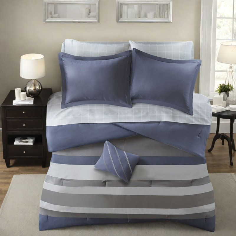 Ensemble de literie à rayures durables pour grand lit, édredon en microfibre et draps pour chambre à coucher moderne