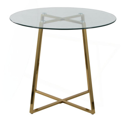 Dinette Table In Gold Metal And Clear Tempered Glass Dinette Table In Gold Metal And Clear Tempered Glass