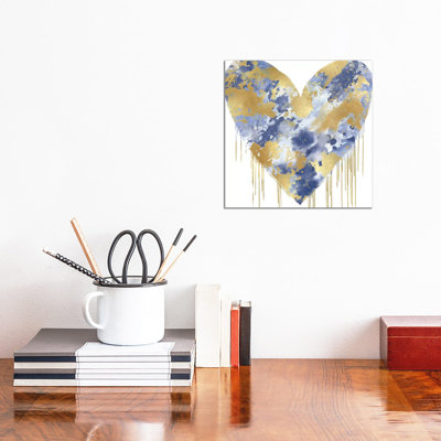 Big Hearted Blue and Gold 1 Piece Wall Art on Canvas