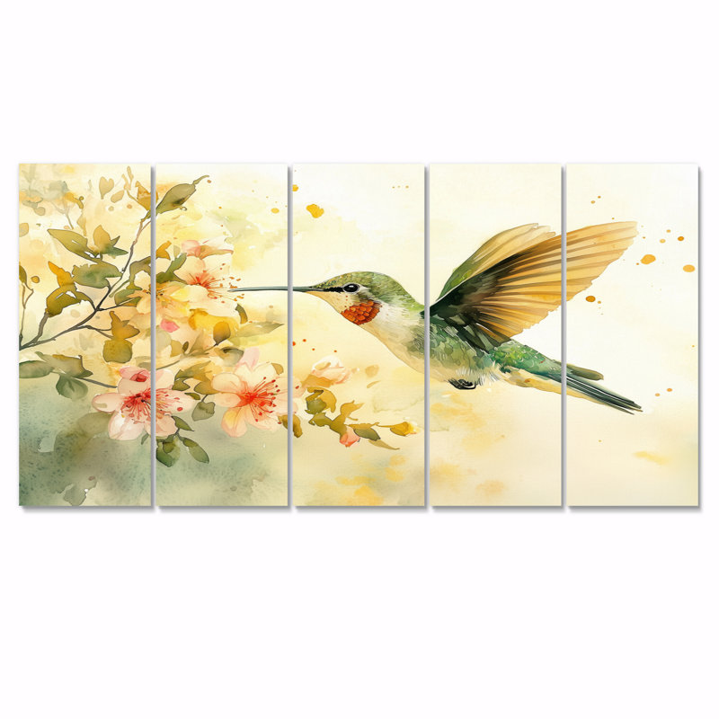 Colibri en vol II - Art mural oiseau - décoration murale moderne, H 28 po x l 60 po