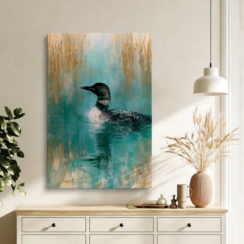 «Rustic Modern Loon Lake», reproduction d'art sur toile, reproduction d'oiseaux aquatiques - salon, chambre à coucher, décoration murale