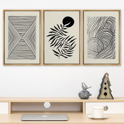 Signature, impression d'art sur toile encadrée, ensemble de motifs géométriques rétro de plantes, formes abstraites, illustrations, art moderne, minimalisme, décor pour le salon, la chambre à coucher, le bureau - 24 po x 36 po x 3 po