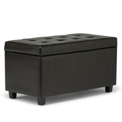 Cosmopolitan 34"W Upholstered Vegan Leather Transitional Rectangular Lift-Up Storage Ottoman Bench with Hidden Storage