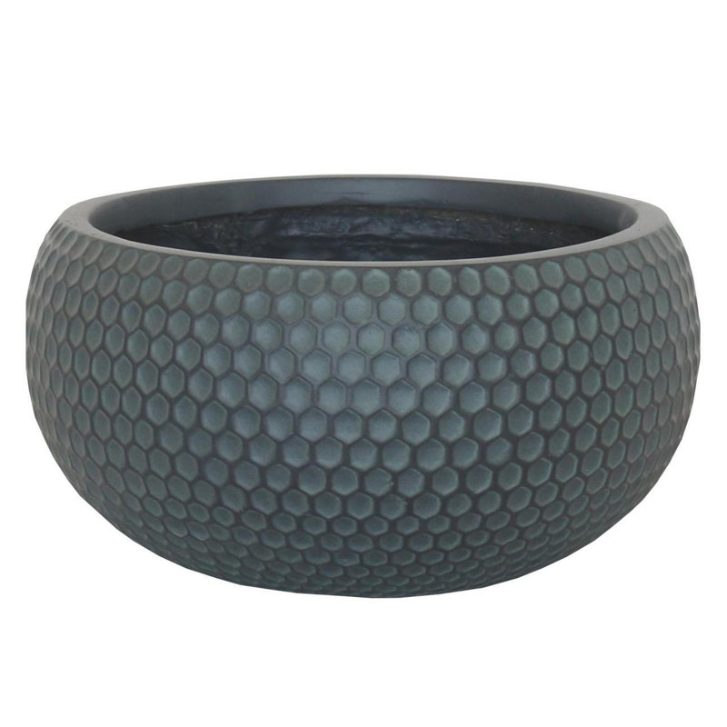 Concrete Effect Bowl Planter, Frostproof Outdoor Plant Pot, Garden Planter with Drainage Holes, Bonsai Pot, Green Grey Shallow Planter with Honeycomb Pattern